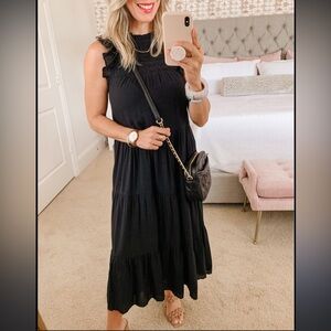 LOFT Tiered Black Sleeveless maxi Dress